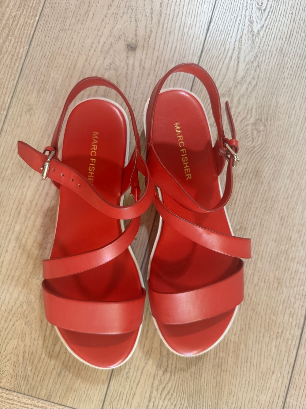 Marc Fisher Bright Red Leather Slingback Sandals